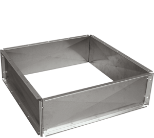 Rectangular metal frame with open top and riveted side panels, like a shallow box or tray used in fabrication.